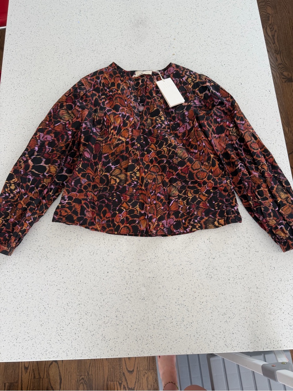 NEW WITH TAGS Women’s Floral Jacquard Long-Sleeve Top - Black Multi.